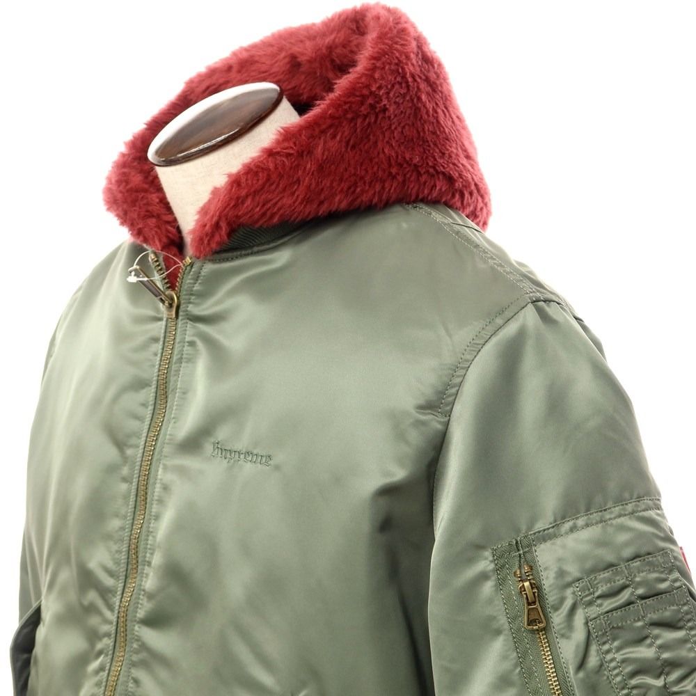 【中古】【未使用】シュプリーム Supreme 2022年秋冬 Faux Fur Reversible MA-1 ナイロン ミリタリージャケット  オリーブxダークレッド系【サイズL】【メンズ】