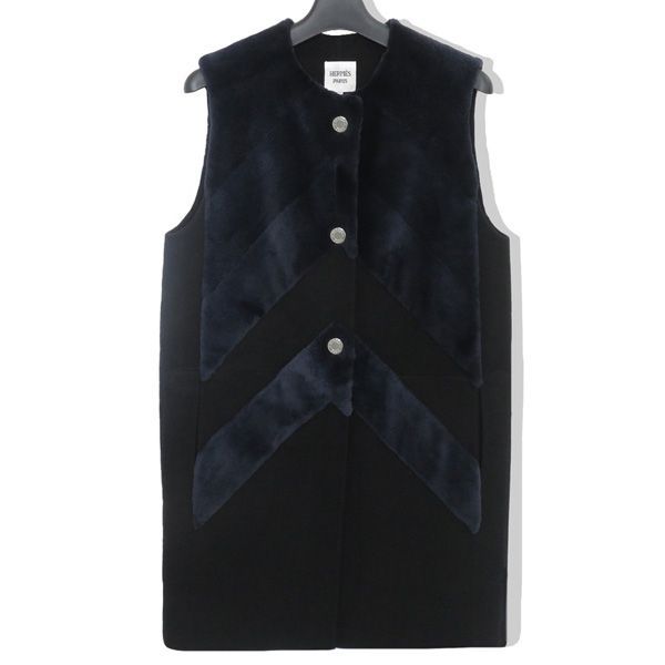 極美品 エルメス 2019AW シェアードミンク × カシミヤ100％ 異素材MIX 