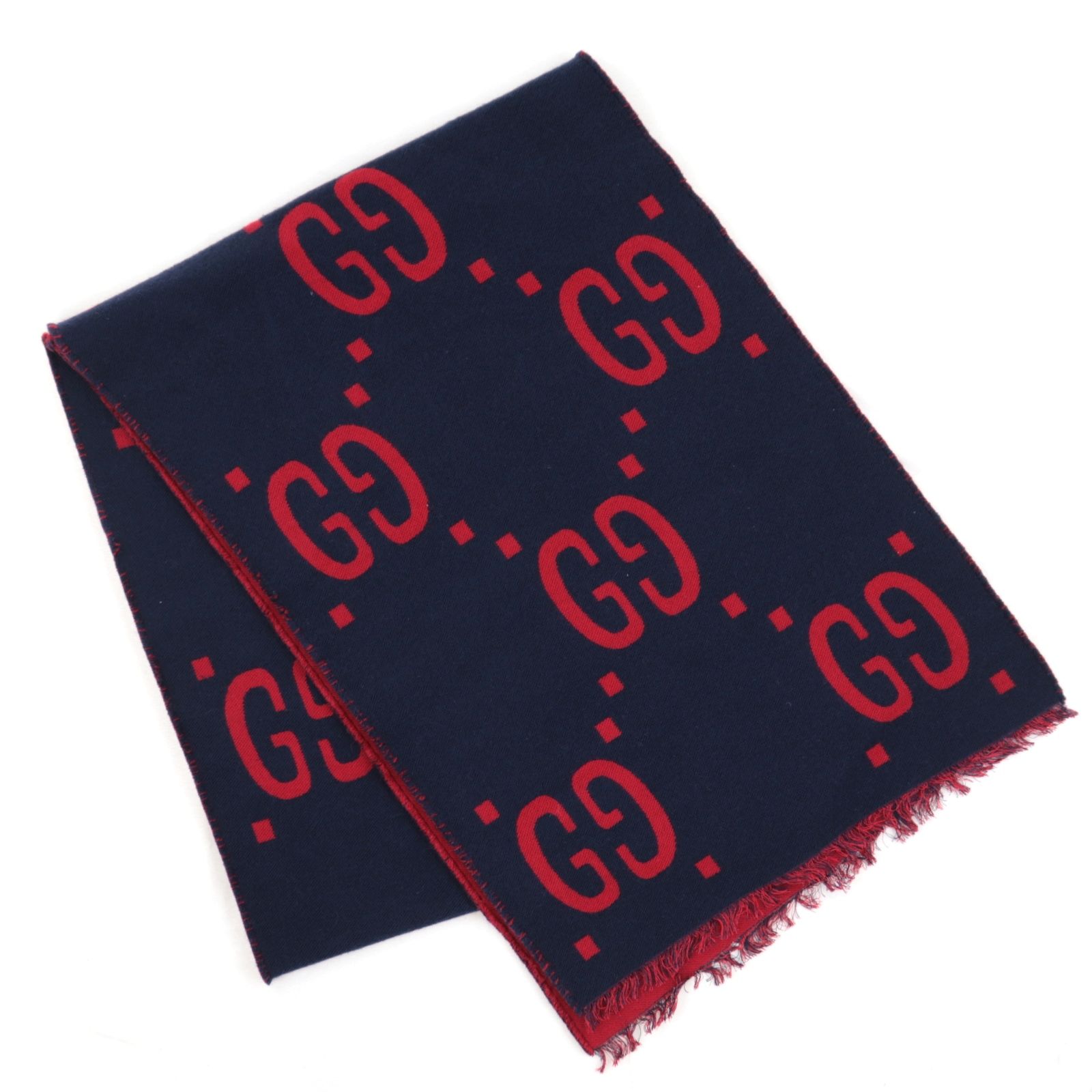 美品 グッチ GGジャカード ウールシルク マフラー レディース 赤