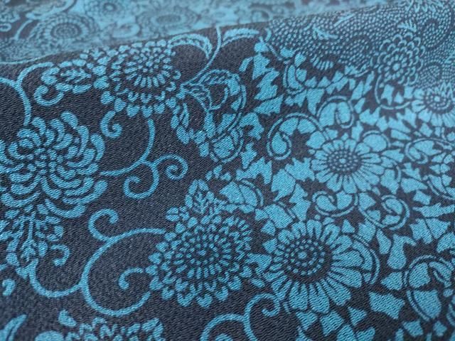 平和屋着物▽本藍　型絵染　小紋　単衣　花切嵌文様　鬼しぼ縮緬　正絹　逸品　DAAS0766az 平和屋着物▽本藍 型絵染 小紋 単衣 花切嵌文様 鬼しぼ縮緬 正絹 逸品
