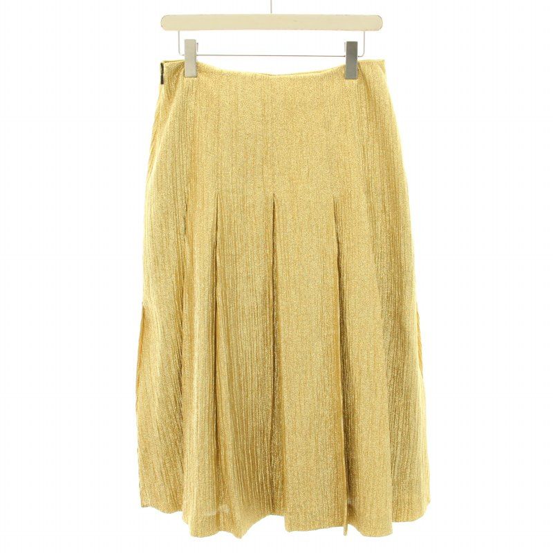 フェンディ FENDI 20年製 スカート ロング マキシ フ タック プリーツ ウール 絹 シルク 40 M ゴールド YT