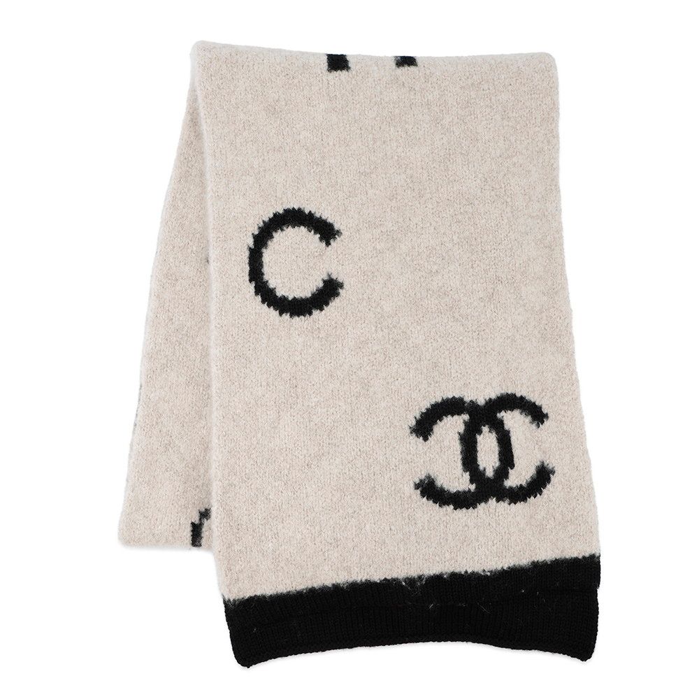 シャネル マフラー ココマーク カメリア ウール カシミヤ CHANEL リバーシブル 黒