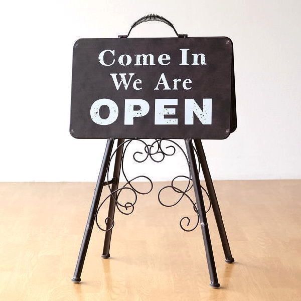看板 サインプレート オープン クローズ oepn close カフェ アンティーク レトロ おしゃれ アイアン 折りたたみ オープン＆クローズスタンド
