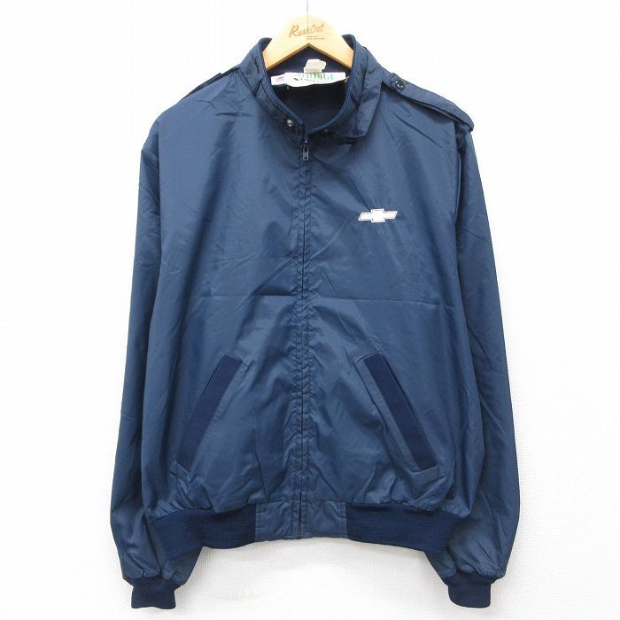 L/古着 長袖 ナイロン ジャケット メンズ 90s シボレー 紺 ネイビー 24sep14 中古 アウター ウインドブレーカー