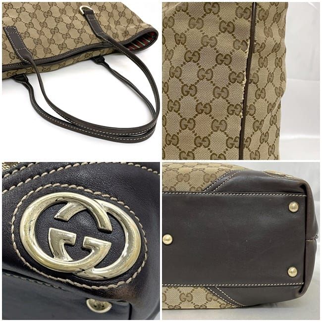 Gucci トートバッグ ベージュ/ブラウン 良品】GUCCI ニューブリットGGキャンバストートバッグ ベージュ