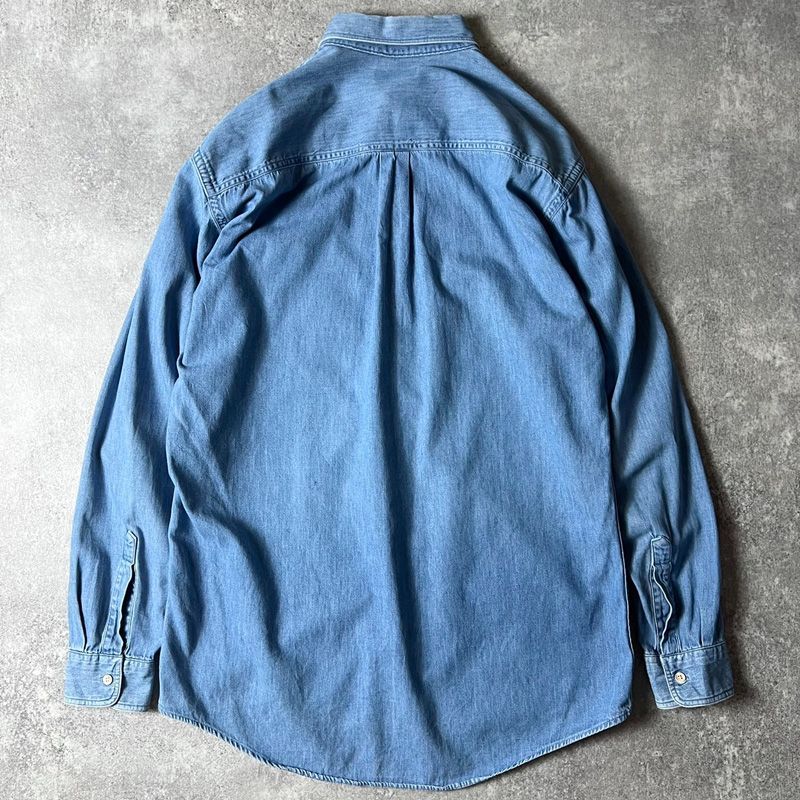 80s USA製 LLBean コットン デニム 長袖 ボタンダウン シャツ M