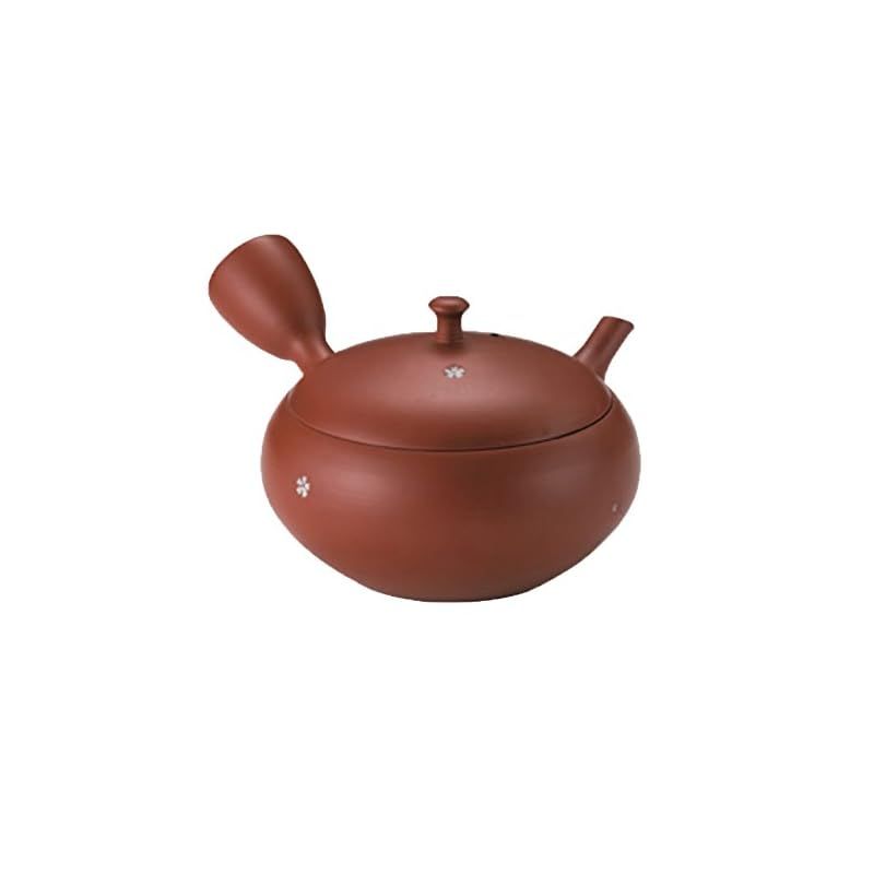 常滑焼 急須 0-132 北龍 13号 朱泥平丸白印花急須 240ml セラメッシュ 煎茶用 箱入り T1665