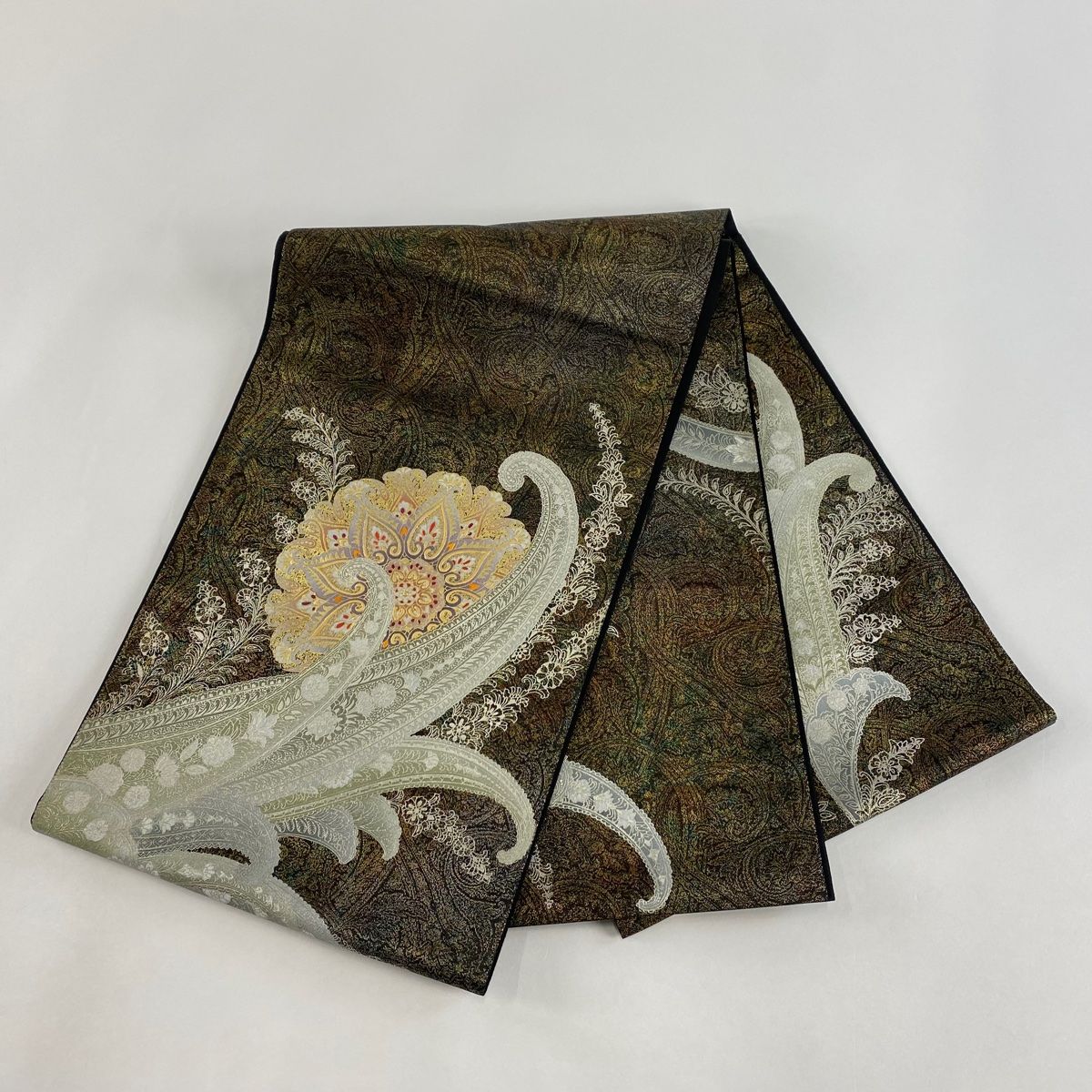 袋帯 美品 逸品 和田光正 落款 光正高蒔絵 華文 草花 金銀彩 箔 茶