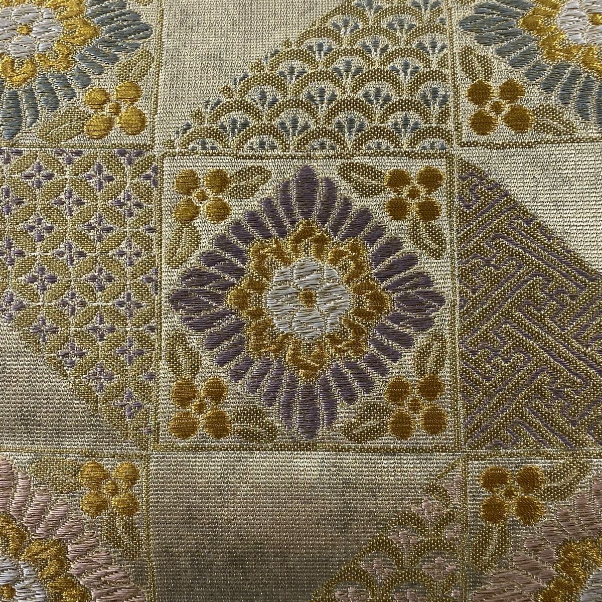 袋帯 美品 名品 花菱 有職文様 金糸 箔 金色 六通 正絹 【中古