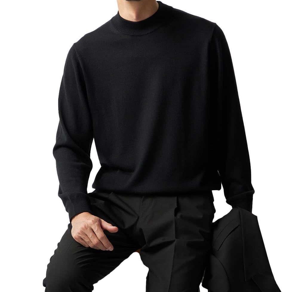 Size M_Color 黒 66AUSM409 オリヒカ モックネックニット セーター 無地 洗える 抗菌防臭 静電気防止 メンズ 黒 66AUSM409