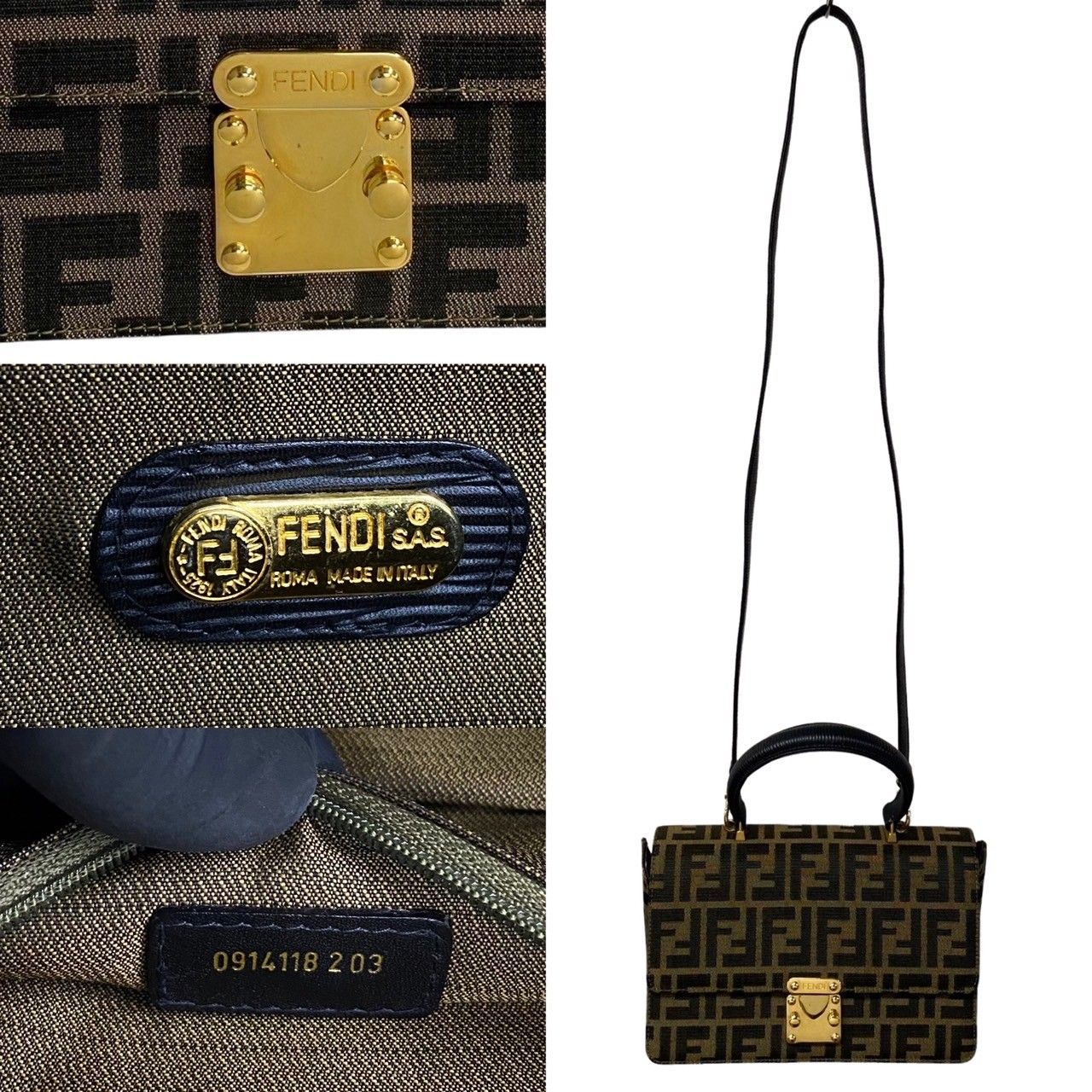 極美品　FENDI フェンディ ハンドバッグ　M28 極 美品 FENDI フェンディ ズッカ 柄 ロゴ 金具 キャンバス エピ
