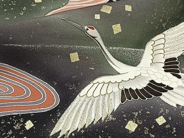 平和屋着物○豪華黒留袖 飛鶴草花文 暈し染め 正絹 逸品