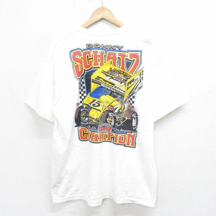 XL/古着 半袖 ビンテージ Tシャツ メンズ 00s レーシングカー 大きいサイズ コットン クルーネック 白 ホワイト 24jul17 中古