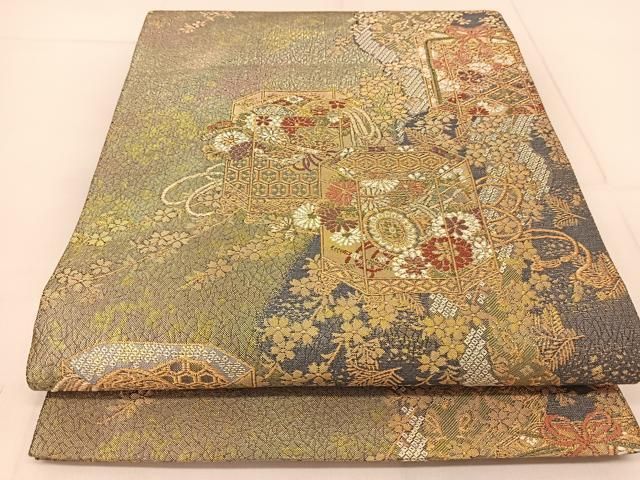 平和屋着物◎六通柄袋帯 唐織 貝桶花文 金銀糸 正絹 逸品 BAAU2123yc  