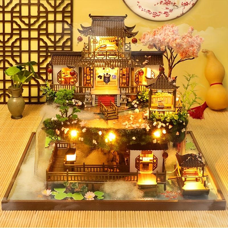 DIY手作りヴィラキャビンワンダーランド建築シーンモデルハウス 木製パズルミニチュアアートハウス小さな家の家具付きホームデコレーション 魅力的な誕生日ギフトバレンタインデーの贈り物クリスマス 電池なし|接着剤なし