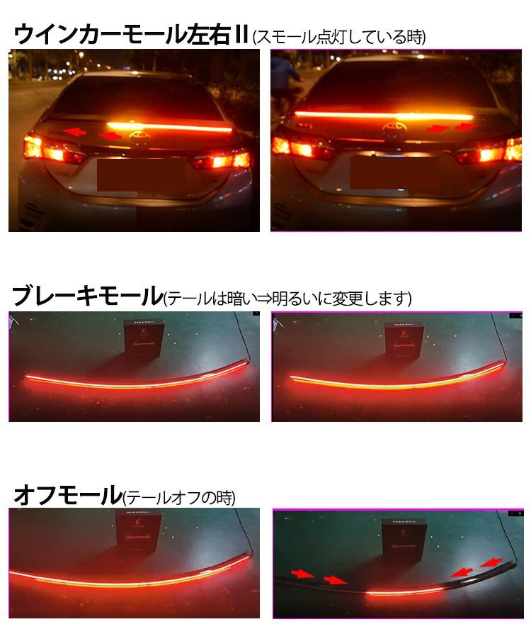 シーケンシャル 流れのウィンカー LEDテープライトブレーキ灯レッド 側面発光 - メルカリ