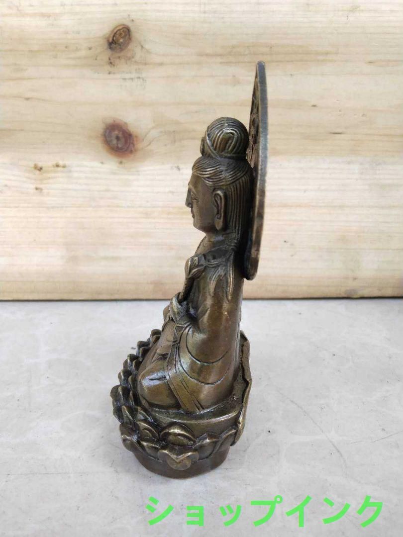 銅細工 仏教美術 座蓮観音 工芸品 装飾品 美術品 置物 仏教美術 背もたれ坐蓮観音 仏像 銅製 銅器 - メルカリ