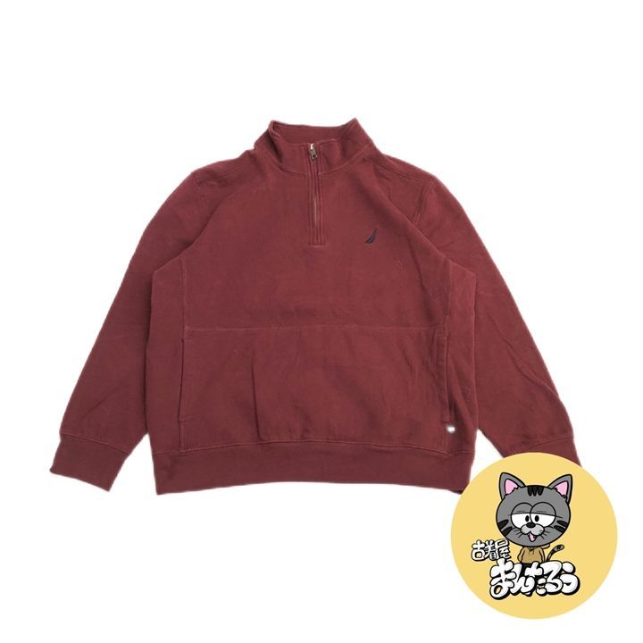 90s 古着 ノーティカ スウェット ハーフジップ 刺繍ロゴ 推定L