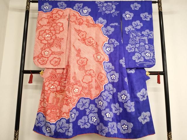 平和屋着物[]七五三 ７歳 祝着 四つ身 女の子 総絞り 逸品 絞り 七五三 刺繍 鼓舞梅文 正絹 正絹絞り四つ身着物 長襦袢セット 暈し 草花文