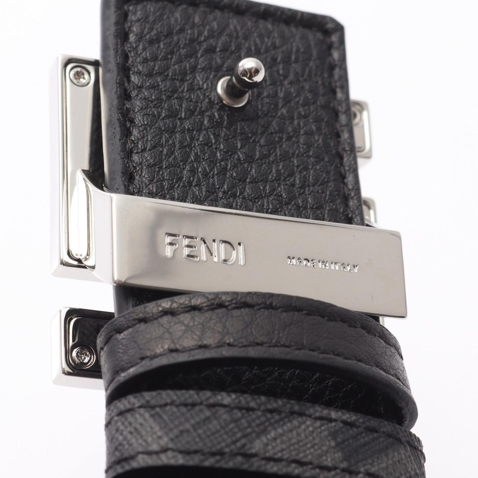 【美品】FENDI フェンディ FF金具バックル ベルト付き　シルバー ブラック 美品】FENDI フェンディ FF金具バックル ベルト付き シルバー ブラック
