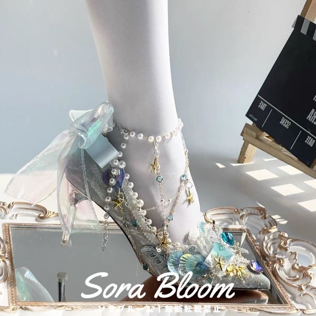 【上品で大人気♪】新品未使用おしゃれヒール★ロリータ?マーメイドシューズ?女子会パーティーイベントに最適 洗濯機OK