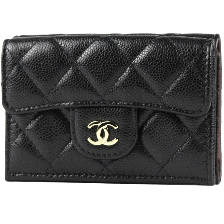 CHANEL|シャネル マトラッセ スモール フラップ コンパクトウォレット|ミニウォレット|Wホック三つ折財布 グレインド カーフ|キャビアスキン ブラック AP0230 ランダム番