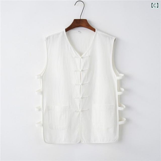 種類48：2XL/D：黒  メンズ ファッション 服 男性用 オシャレ シンプル 大人 かっこいい 大きいサイズ ストリート 紳士服 リネン ベスト レトロ トップス 夏 薄手 綿麻 Vネックカーディガン