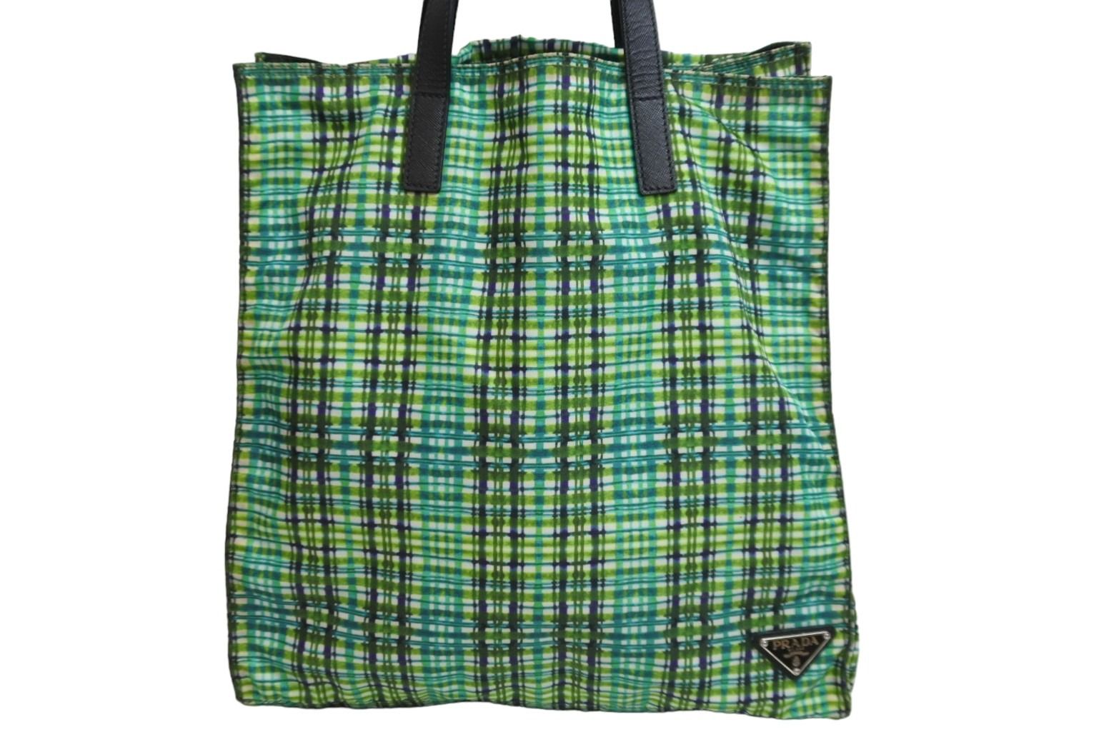 PRADA プラダ トートバッグ グリーン チェック柄 トライアングル