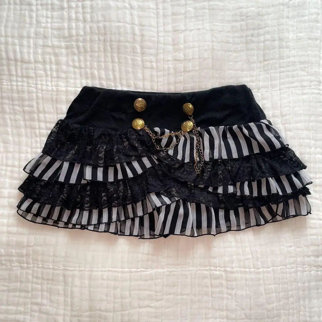 日本ヴィンテージ ストライプ フリル ボタン ミニスカート キュロット 姉ギャル