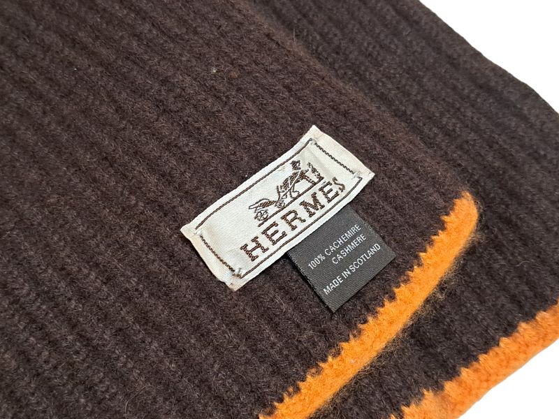 エルメス マフラー H柄 ブラウン 茶色 オレンジ カシミア 100