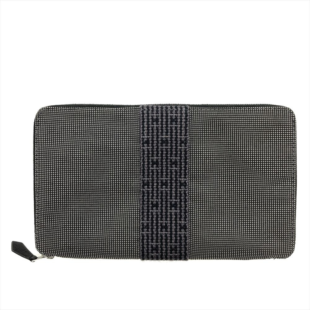 エルメス HERMES パースGM エールライン ラウンドファスナー グレー シルバー金具 ユニセックス