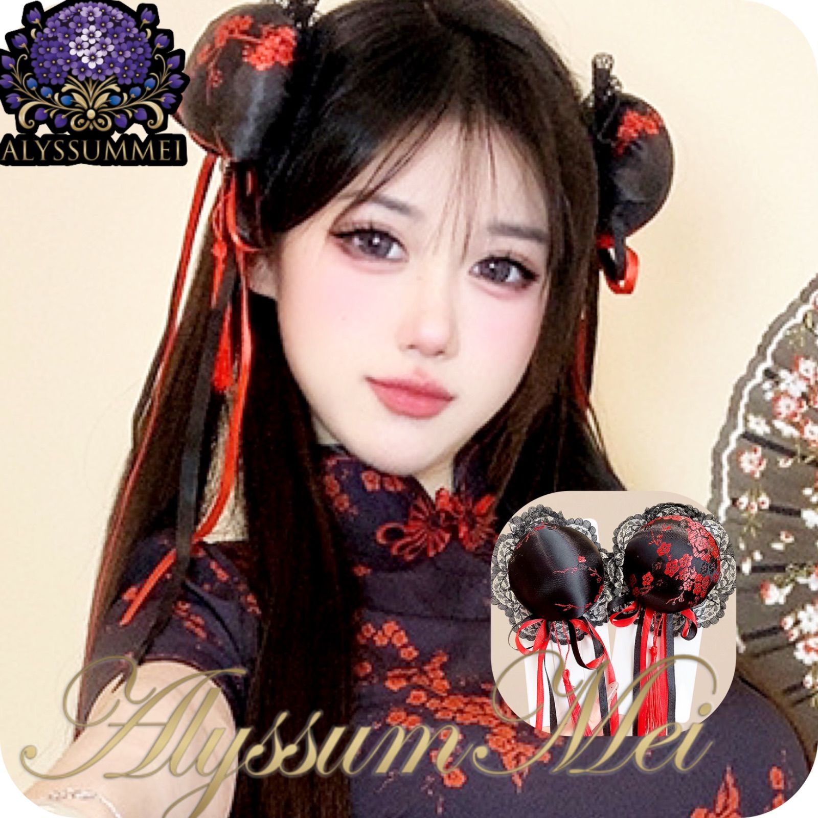 まんまるチャイナメイド服仮装髪飾り シニヨンお団子ヘアクリップ 中華 