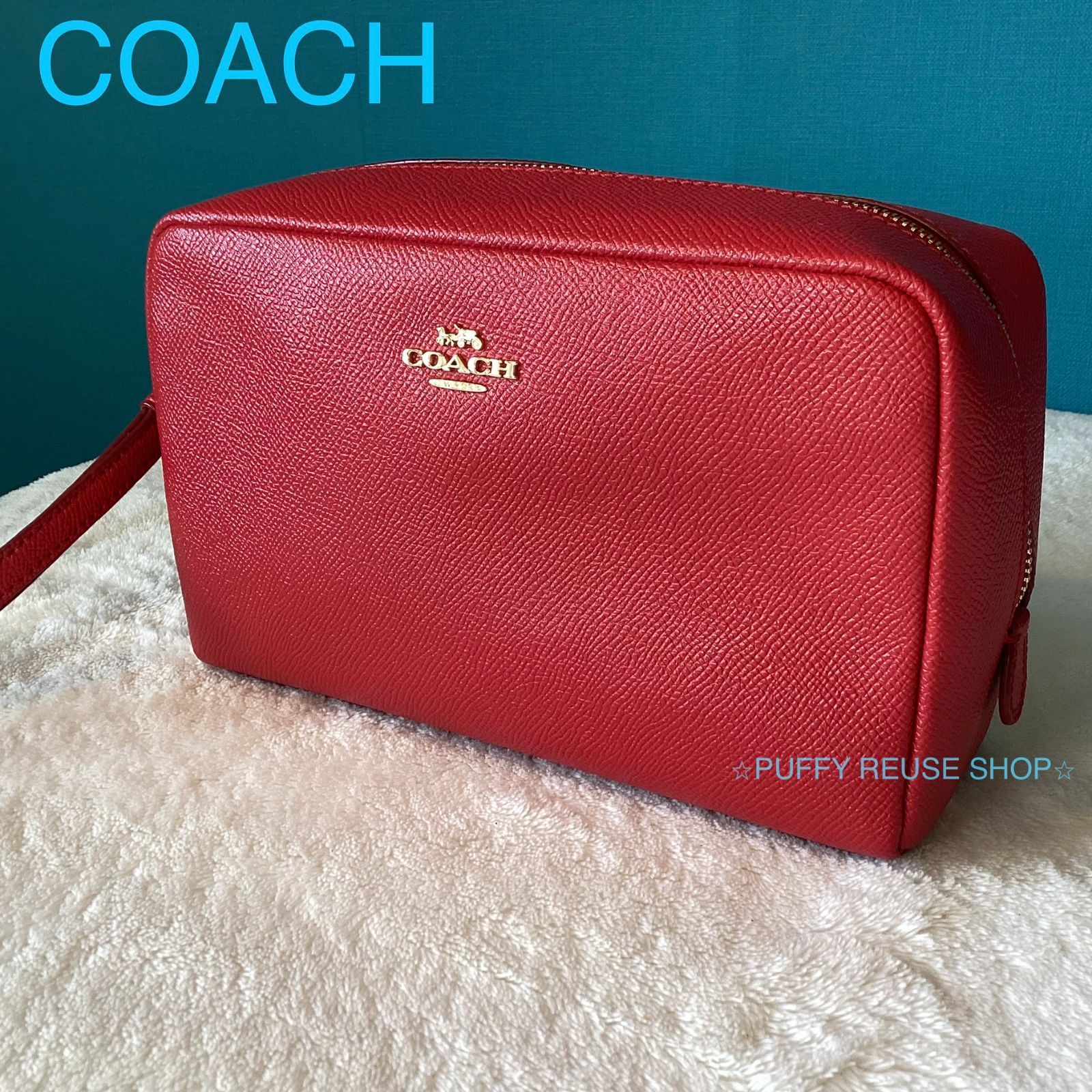 コーチ COACH ポーチ クラッチバッグ 化粧ポーチ レッド - メルカリ