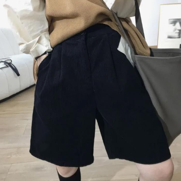 品質保証! レディース コーデュロイパンツ 裏起毛無 ゆったり ショートパンツ ミディアム パンツ ひざ丈 五分丈 秋 膝丈 五分丈 ハイウエスト ボトム 春 ハーフパンツ 冬 大人 きれいめ S M L XL cjfj142752 即発送