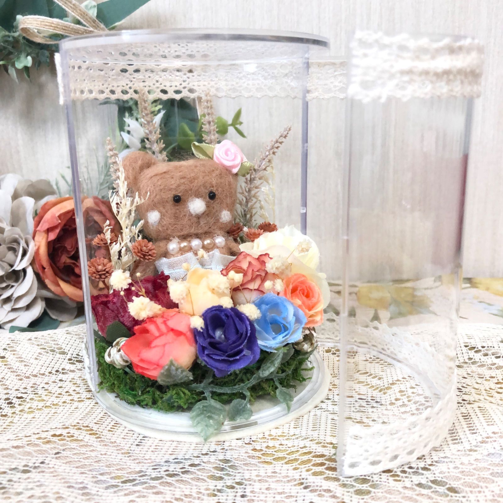 クマ子の薔薇ドレス〜 羊毛フェルト アーティフィシャルフラワー
