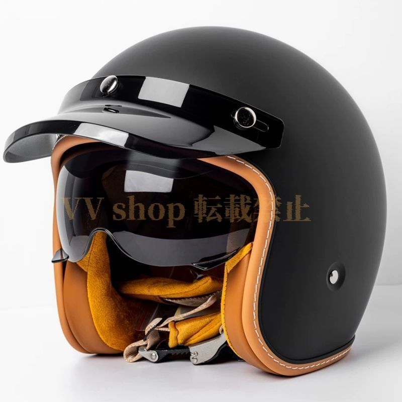 新品 ハーフヘルメット バイク用 半帽 半キャップ ヘルメット カッコイイ レトロ 四季兼用 男女兼用 マットブラック