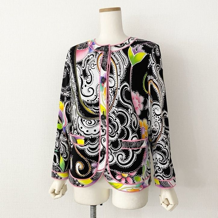 美品　レオナール　高級　薄手カーディガン　羽織り　ピンク　黒 LEONARD レオナール カーディガン 羽織り 美品 レオナール 高級 薄手