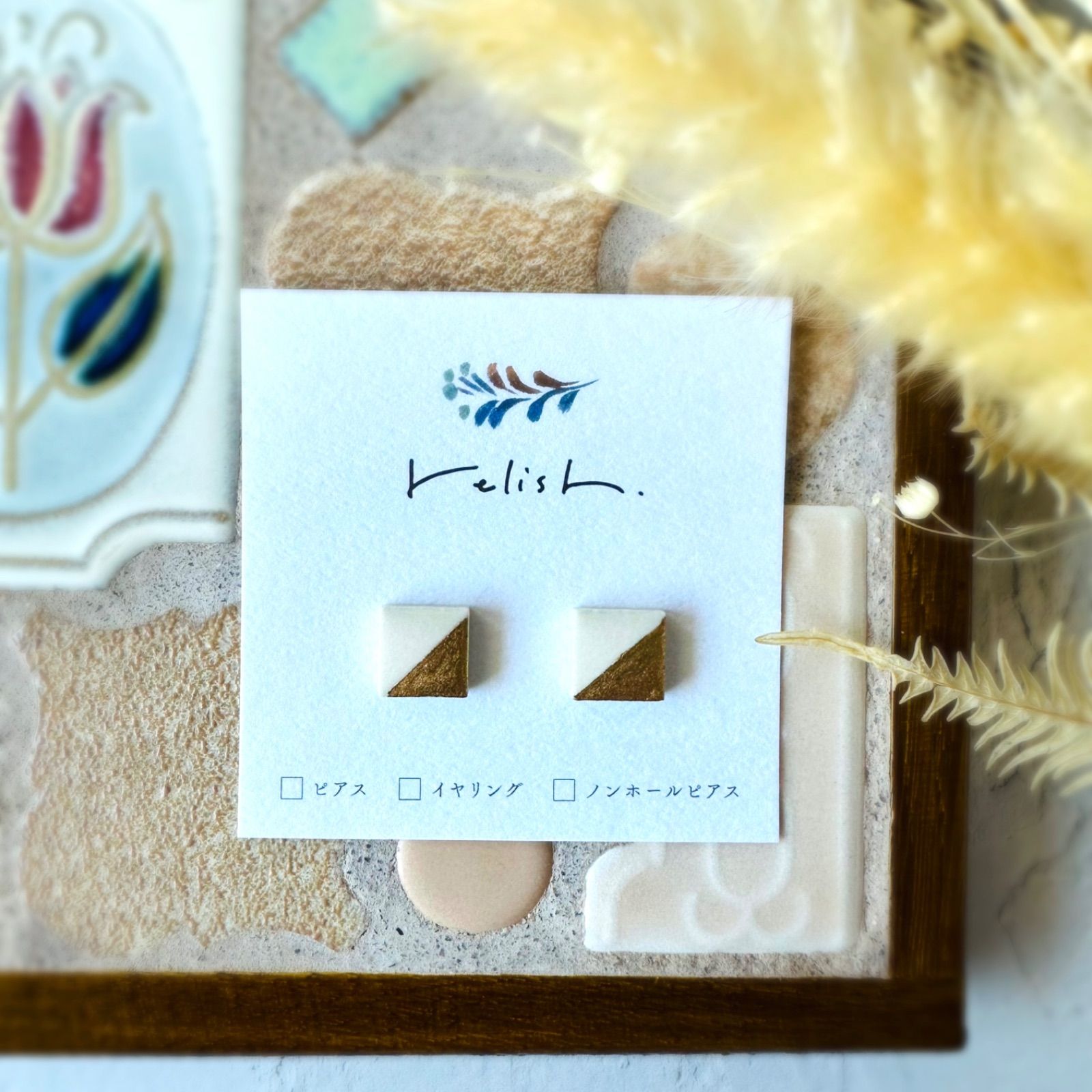 特価ブランド ハンドメイド ブルー ライン ピアス イヤリング 和風