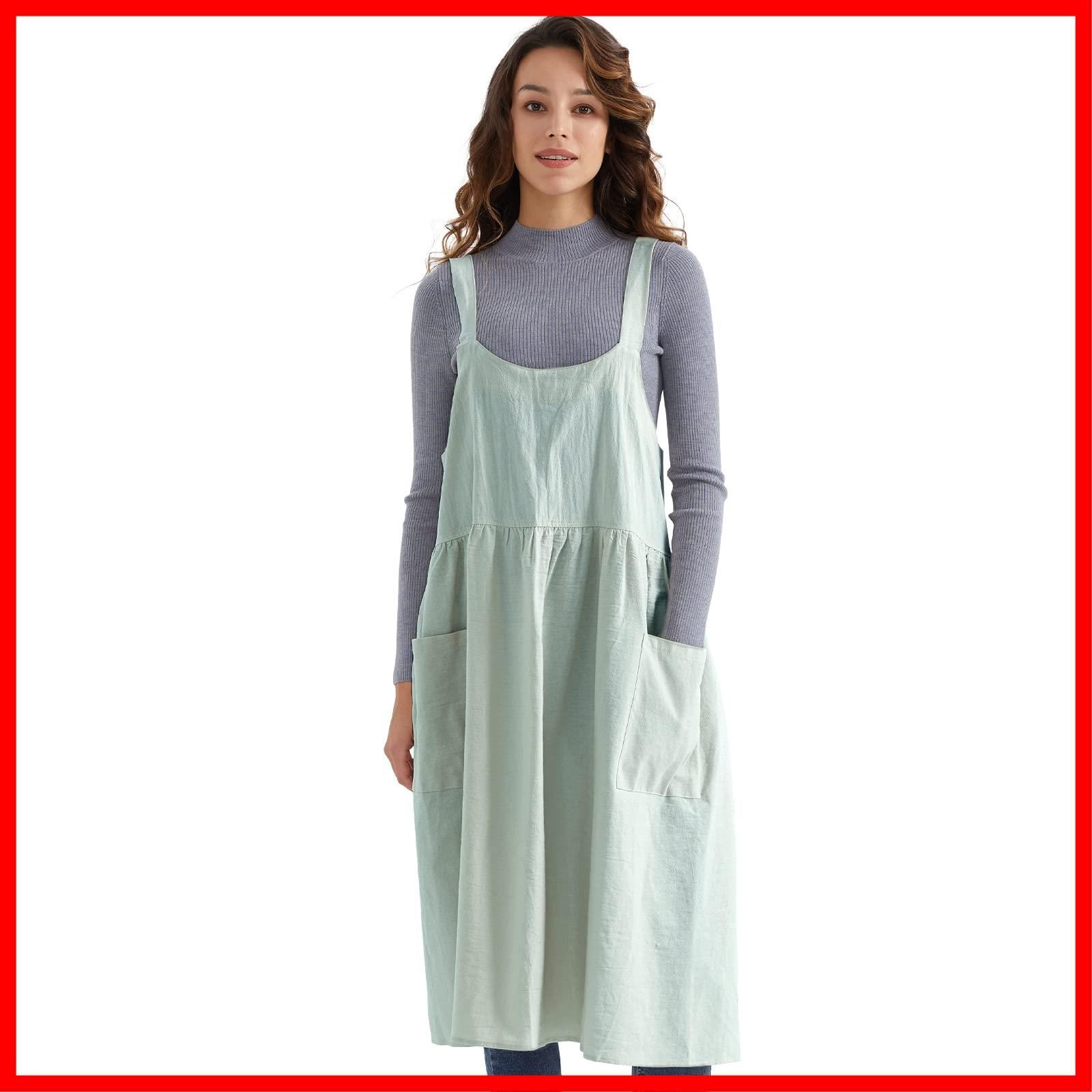 商品 リネン エプロン レディース コットン サスペンダー タンク ドレス ポケット付き Surblue ベーキング クッキング ガーデニング用