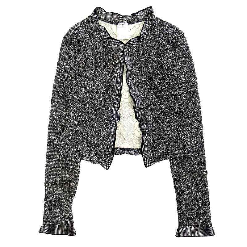 シャネル CHANEL P23141V12110 カーディガン 長袖 フリル カメリア チェック 黒 ブラック 38  レディース CHANEL - シャネル P23141V12110 カーディガン カメリア