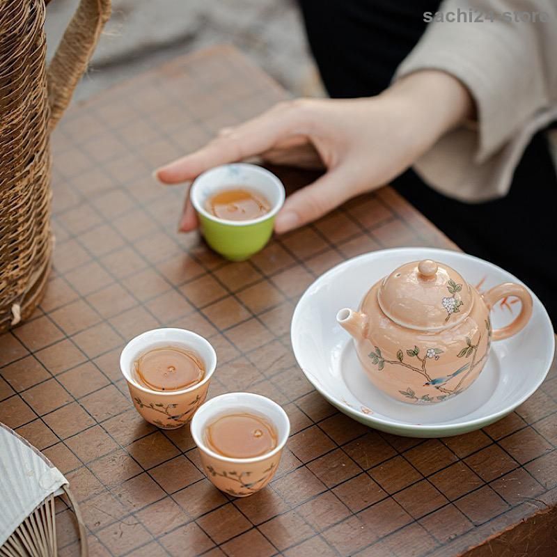 中国茶器 茶壺 茶杯3個付き 陶磁器 お得4点セット ギフト