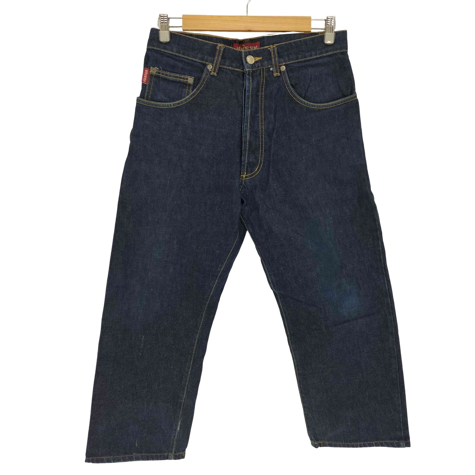 ステューシー Stussy 90S USA製 赤タグ インディゴ N.Y.L.T.L.A. パッチ ボタンフライ デニム パンツ 濃紺 メンズ  30