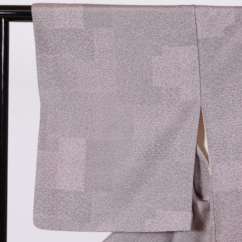 【半幅帯つき】江戸小紋 薄紫 正絹 袷 黒　松　亀　鶴　扇子　笹 半幅帯プレゼント】江戸小紋 薄紫 正絹 袷 黒 松 亀 鶴 扇子 笹