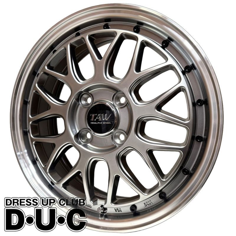 特注 15インチアルミホイール4本セット 軽自動車用 レオウィングFM9 15-5.0 45 メタルシルバー ブラックピアスボルトVer 段リム