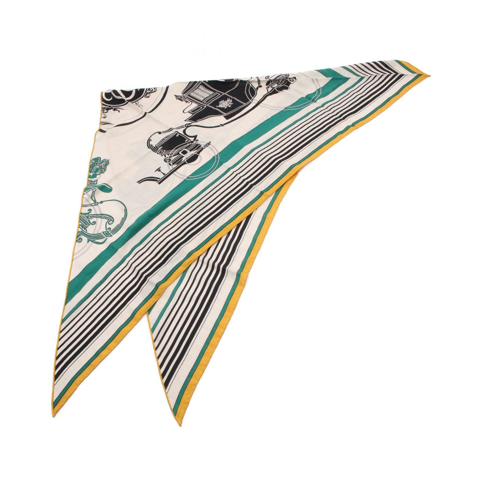 エルメス HERMES スカーフ トライアングルジェアン Ex-Libris ベージュ|グリーン シルク カレ レディース