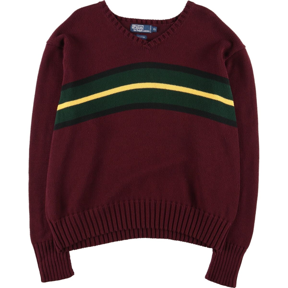 シルク100✨ポロバイラルフローレン Vネックケーブルニット ポニー L