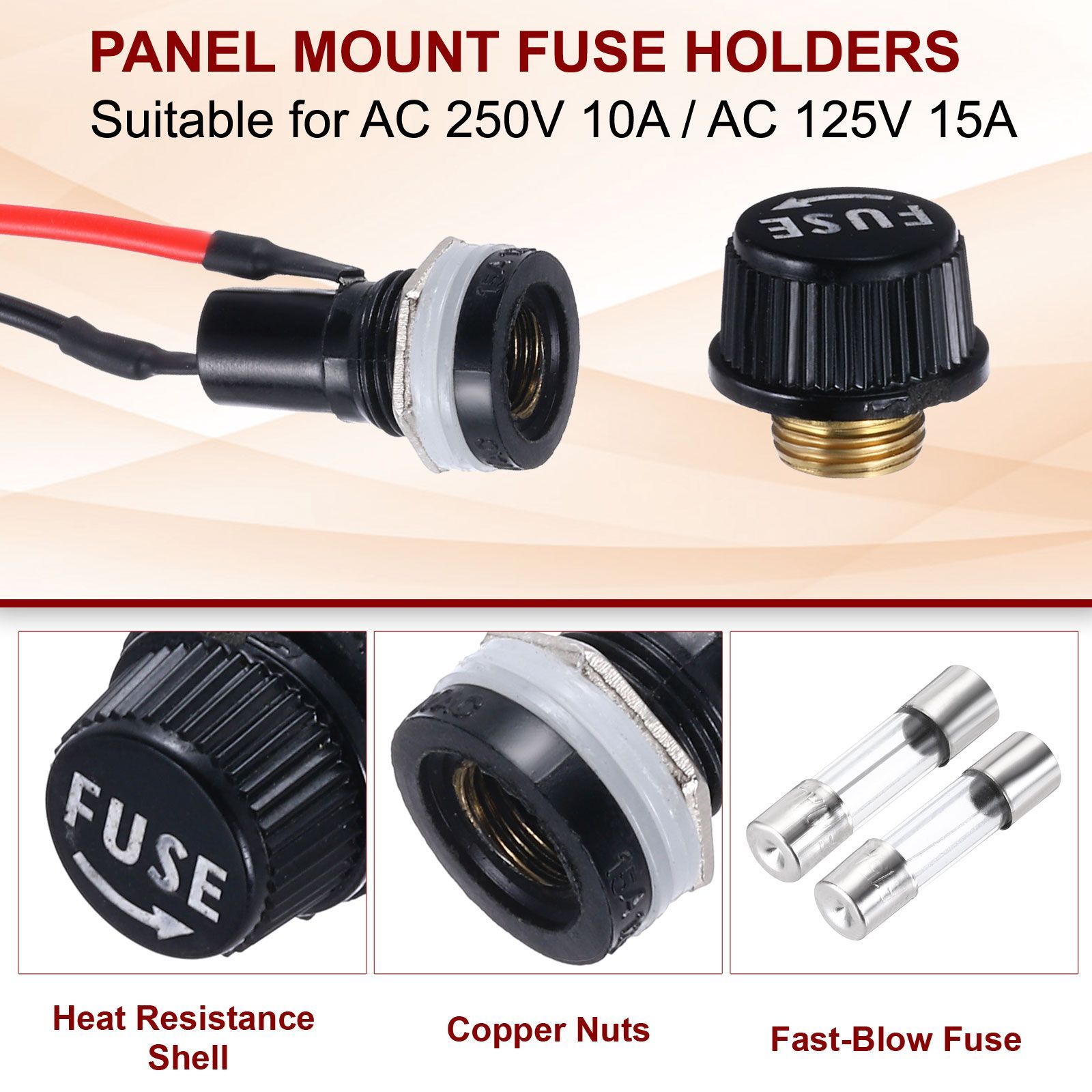 uxcell 5個のパネル取り付けヒューズホルダー、5 x 20mm 10/15A