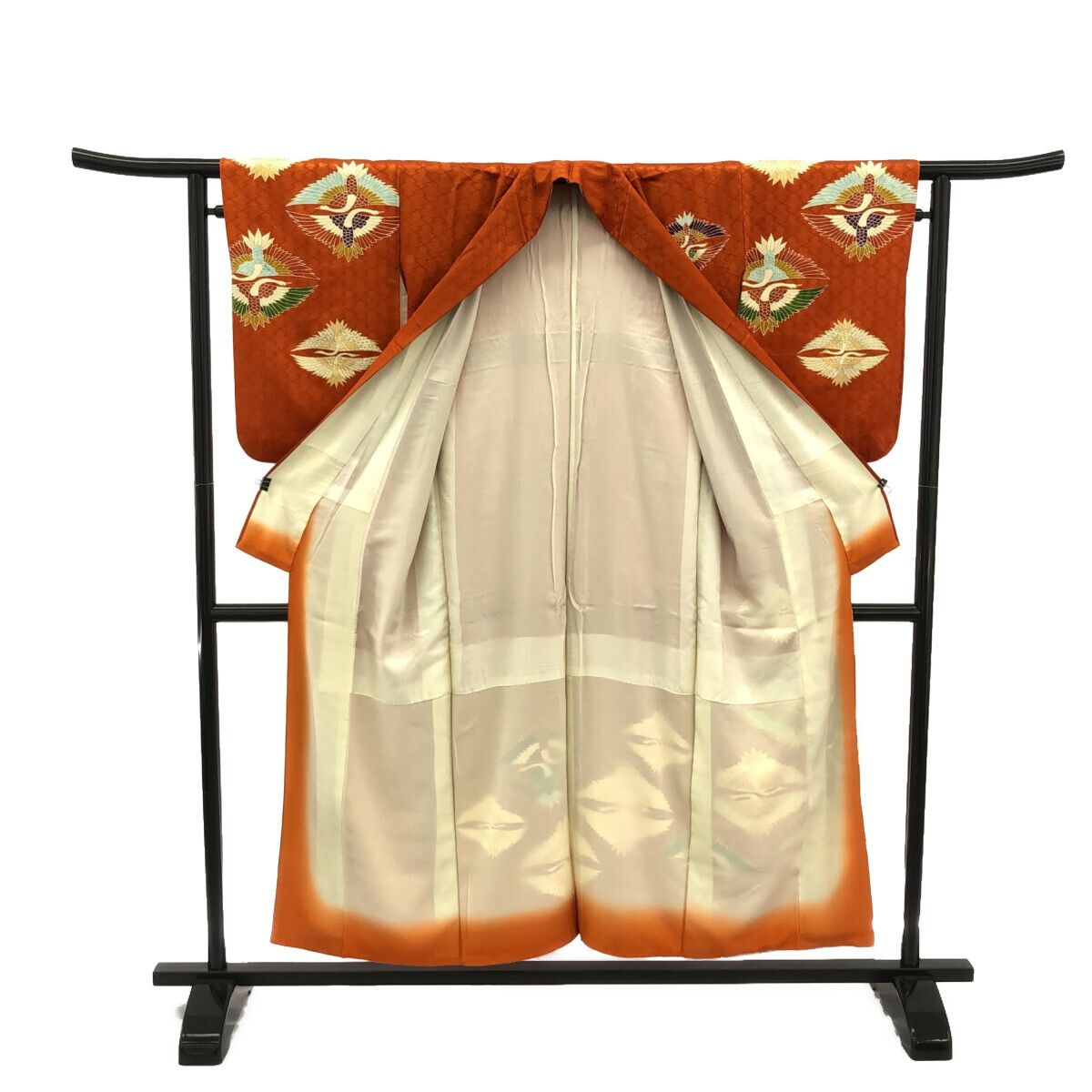 訪問着/美品/京友禅/オレンジ/仕立上がり/適応身長148～155㎝/10864