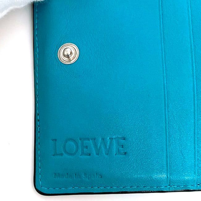 ロエベ 二つ折り 財布 ターコイズ ブルー リピート 美品 レザー 中古