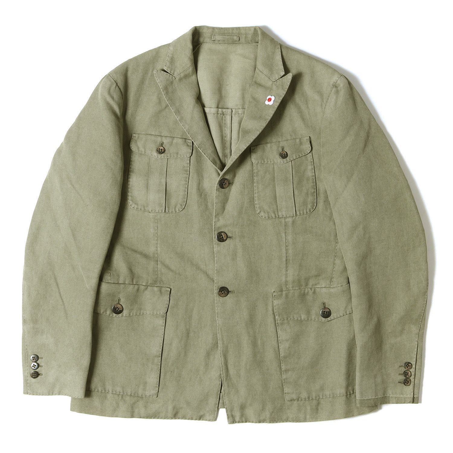 LARDINI リネン混 テーラードジャケット ブートニエール リデア パッチ LARDINI リネン混 テーラードジャケット ブートニエール リデア